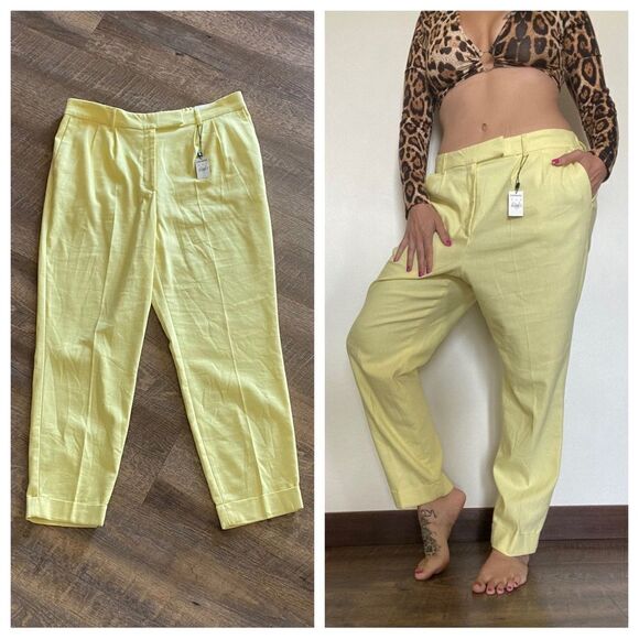 Express Pants Super High Rise Yellow Large Stretch NEW Vibrant - Picture 4 of 11